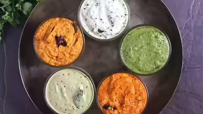 Array of colorful chutneys