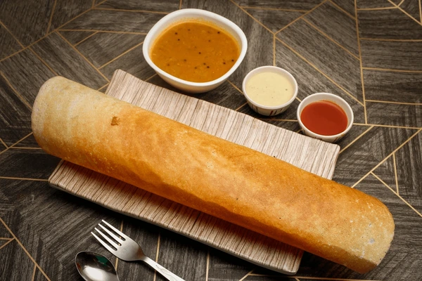 Close-up of a golden dosa